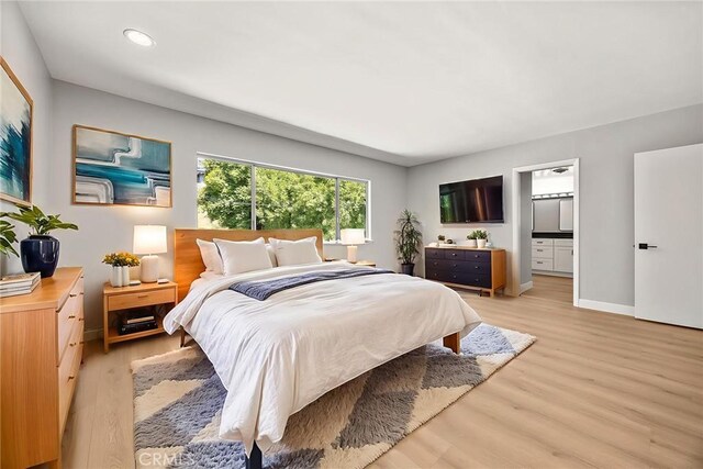 1141 N Palm St, La Habra, CA 90631 - bedroom featuring light wood-style floors, recessed lighting, and ensuite bathroom