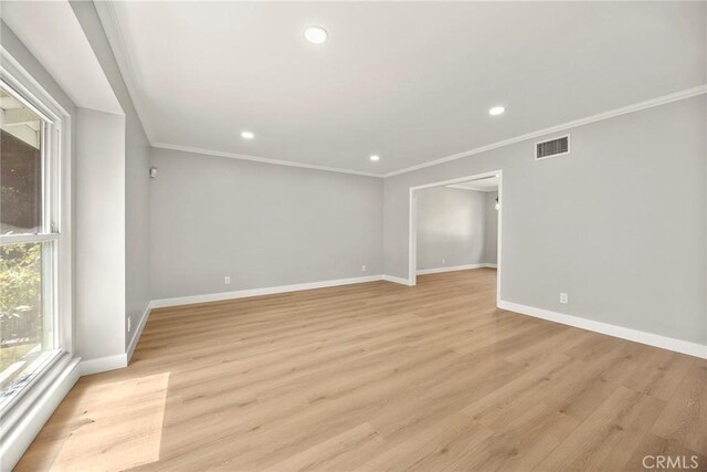 1141 N Palm St, La Habra, CA 90631 - empty room featuring ornamental molding, recessed lighting, and light wood finished floors