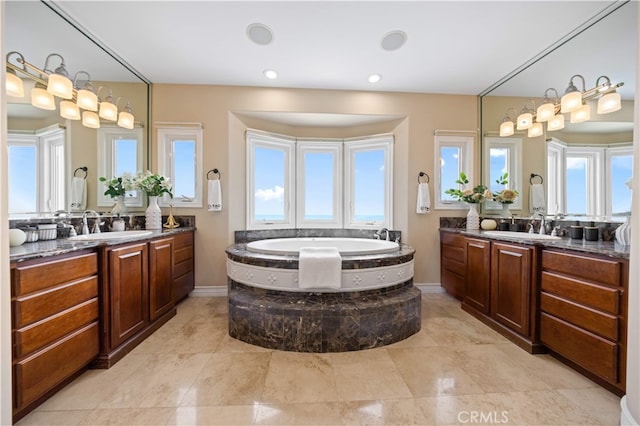 2 Cresta Del Sol, San Clemente, CA 92673 - full bath featuring a garden tub, two vanities, tile patterned flooring, and recessed lighting