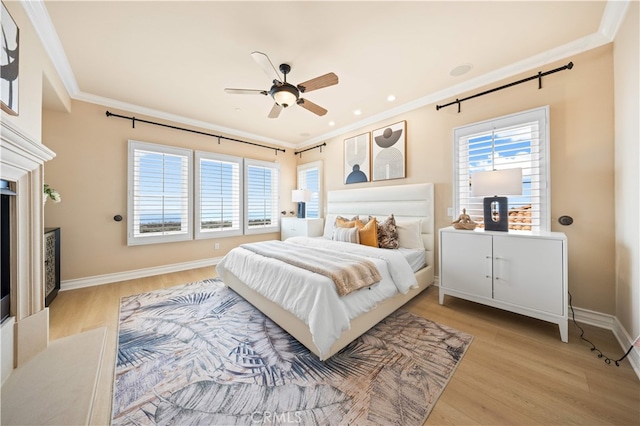 2 Cresta Del Sol, San Clemente, CA 92673 - bedroom with ornamental molding, light wood-style flooring, recessed lighting, and a ceiling fan
