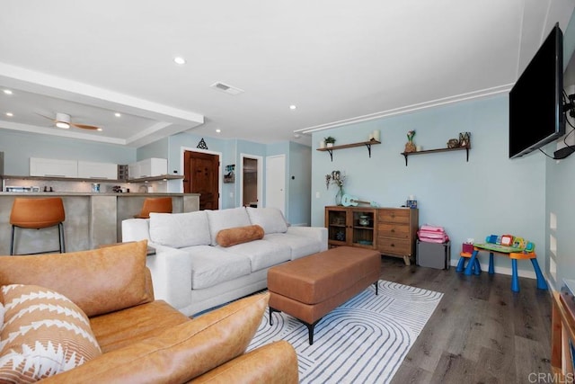3985 Shenandoah Dr, Oceanside, CA 92056 - living area with wood finished floors, recessed lighting, and ceiling fan