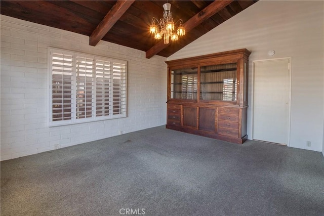 1878 Molino Ave N, Signal Hill, CA 90755 - carpeted spare room featuring wooden ceiling, a chandelier, and brick wall