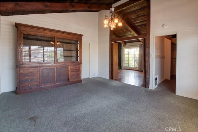 1878 Molino Ave N, Signal Hill, CA 90755 - unfurnished room with carpet floors, a chandelier, wood ceiling, and a smoke detector