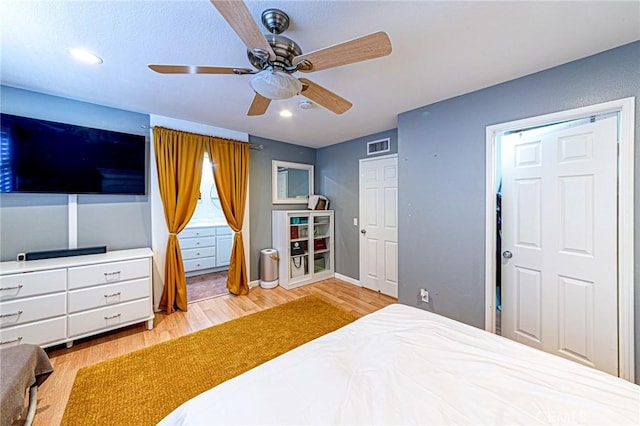 25748 Perlman Pl Unit B, Stevenson Ranch, CA 91381 - bedroom featuring wood finished floors, ceiling fan, and recessed lighting