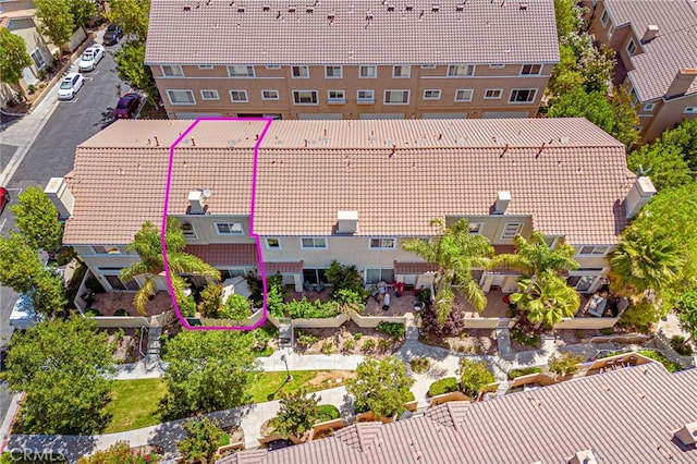 25748 Perlman Pl Unit B, Stevenson Ranch, CA 91381 - aerial view of residential area with property parcel outlined