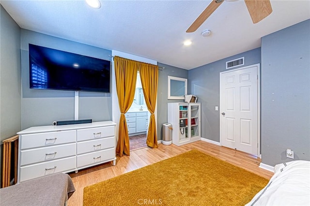 25748 Perlman Pl Unit B, Stevenson Ranch, CA 91381 - bedroom featuring light wood finished floors, a ceiling fan, and recessed lighting