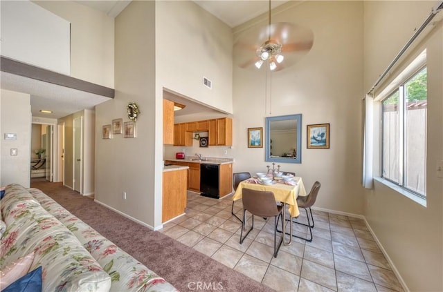 315 Spencer Ave, Upland, CA 91786 - dining area with a towering ceiling and ceiling fan