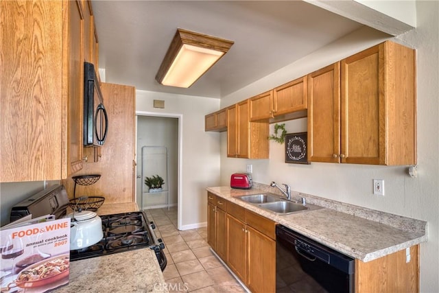 315 Spencer Ave, Upland, CA 91786 - kitchen featuring black appliances, light countertops, brown cabinetry, and light tile patterned flooring