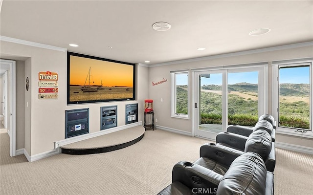 870 Avenida Acapulco, San Clemente, CA 92672 - carpeted living room featuring ornamental molding, recessed lighting, and plenty of natural light