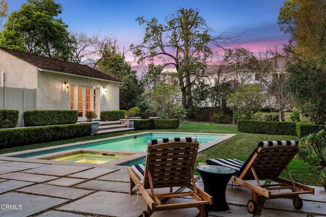980 El Campo Dr, Pasadena, CA 91107 - view of swimming pool featuring french doors, a patio, and a pool with connected hot tub