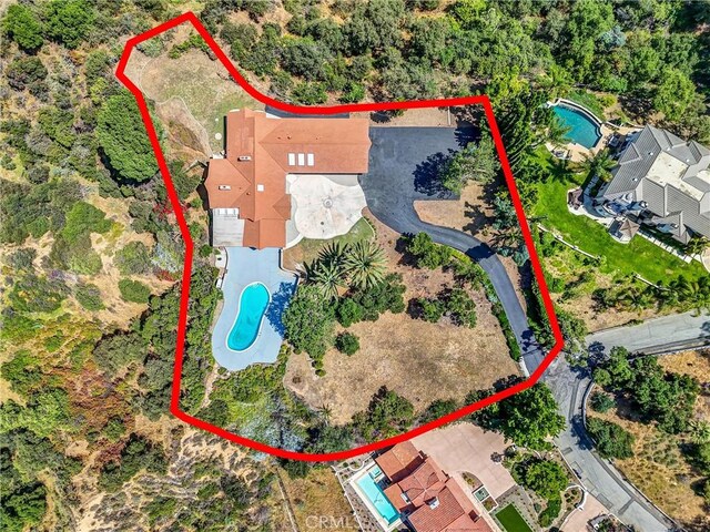 247 El Cielo Ln, Bradbury, CA 91008 - view of property location featuring a pool and property boundaries highlighted