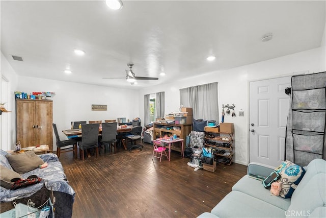 1323 W 6th St, Pomona, CA 91766 - living area with wood finished floors, a ceiling fan, and recessed lighting