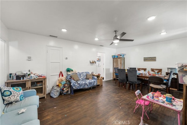 1323 W 6th St, Pomona, CA 91766 - living room with wood finished floors, a ceiling fan, and recessed lighting