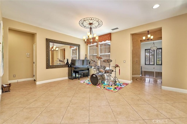 524 S Petunia St, La Habra, CA 90631 - tiled dining space with a chandelier and recessed lighting