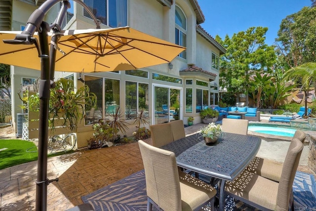 1709 Blackbird Cir, Carlsbad, CA 92011 - view of patio / terrace with outdoor lounge area, an outdoor pool, and outdoor dining space