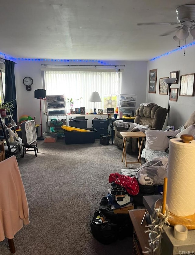 10737 San Diego Mission Rd Unit 111, San Diego, CA 92108 - carpeted living area featuring a ceiling fan