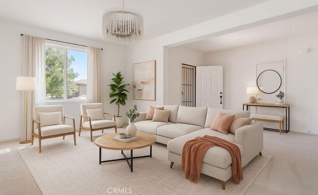 3720 Mount Whitney Ave, Rosamond, CA 93560 - living area featuring a chandelier and light carpet