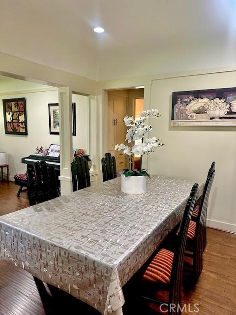 13621 Erwin St, Van Nuys, CA 91401 - dining space with wood finished floors and recessed lighting