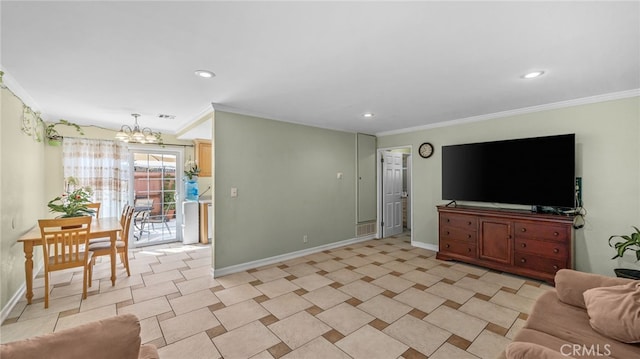3856 Baldwin Park Blvd Unit B, Baldwin Park, CA 91706 - living room with a chandelier, crown molding, and recessed lighting