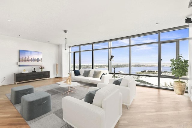 165 6th Ave Unit 2504, San Diego, CA 92101 - living room with a water view, expansive windows, and light wood-type flooring