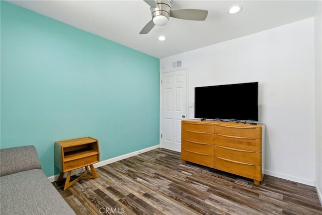 3101 Maple Ave, Fullerton, CA 92835 - sitting room with dark wood finished floors, recessed lighting, and ceiling fan
