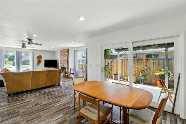 3101 Maple Ave, Fullerton, CA 92835 - dining room featuring dark wood-style floors, ceiling fan, and recessed lighting