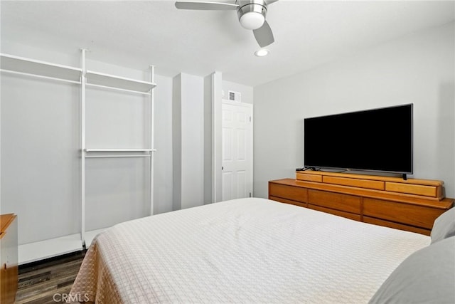 3101 Maple Ave, Fullerton, CA 92835 - bedroom with dark wood-type flooring, a ceiling fan, recessed lighting, and a closet
