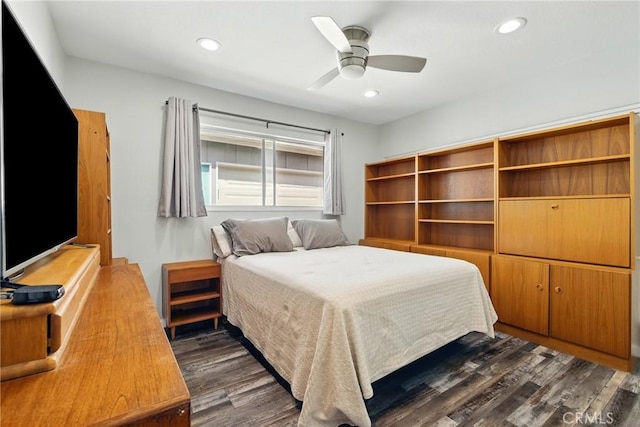 3101 Maple Ave, Fullerton, CA 92835 - bedroom with dark wood-type flooring, recessed lighting, and ceiling fan