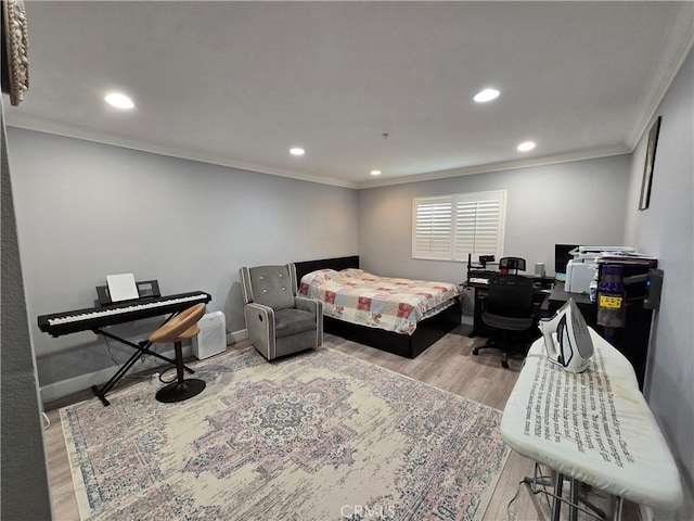 612 N Columbus Ave Unit 101, Glendale, CA 91203 - bedroom with wood finished floors, ornamental molding, recessed lighting, and a desk