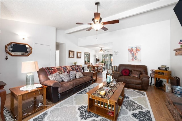 14551 Jelan Ave, Apple Valley, CA 92307 - living room with a ceiling fan, wood finished floors, and a textured ceiling