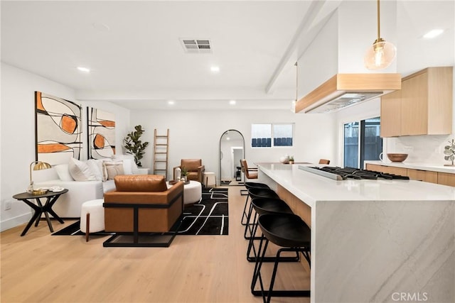 4282 Robbins St, San Diego, CA 92122 - living room featuring light wood-type flooring and recessed lighting