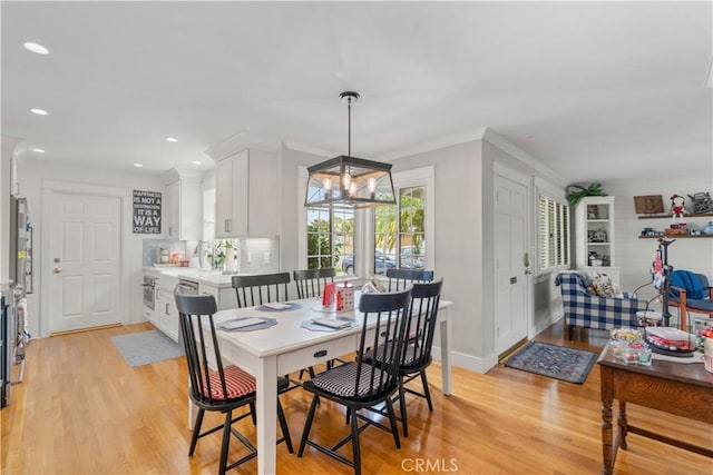 1050 Marvista Ave, Seal Beach, CA 90740 - dining room with light wood finished floors, recessed lighting, and a chandelier