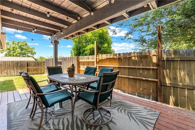 5655 Clearwater Dr, Yorba Linda, CA 92887 - wooden terrace featuring outdoor dining space and a fenced backyard