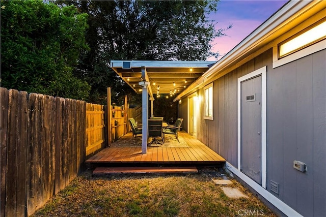 5655 Clearwater Dr, Yorba Linda, CA 92887 - deck at dusk featuring outdoor dining space