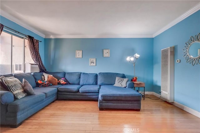 2501 W Redondo Beach Blvd Unit 306, Gardena, CA 90249 - living room featuring a heating unit, wood-type flooring, and crown molding