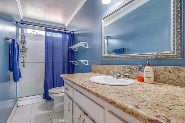 2501 W Redondo Beach Blvd Unit 306, Gardena, CA 90249 - full bathroom with ornamental molding, tile patterned flooring, curtained shower, and vanity