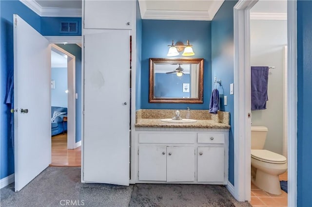 2501 W Redondo Beach Blvd Unit 306, Gardena, CA 90249 - bathroom featuring ornamental molding, vanity, and ceiling fan