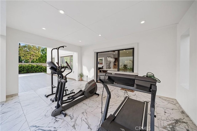 127 Interstellar, Irvine, CA 92618 - workout room with marble tiled flooring and recessed lighting