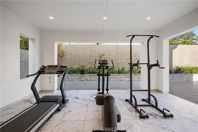 127 Interstellar, Irvine, CA 92618 - exercise area featuring marble finish flooring and recessed lighting