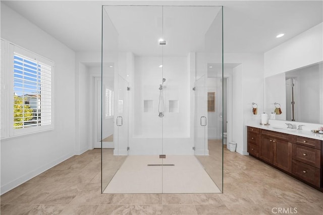 127 Interstellar, Irvine, CA 92618 - bathroom with vanity, a stall shower, and tile patterned flooring