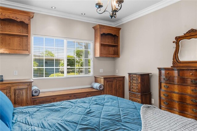 530 Bradbury Rd, Monrovia, CA 91016 - bedroom featuring a chandelier and ornamental molding