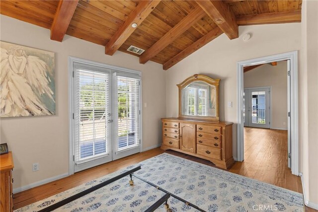 530 Bradbury Rd, Monrovia, CA 91016 - doorway to outside with wood finished floors, wood ceiling, and french doors