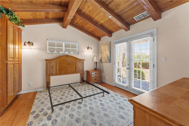 530 Bradbury Rd, Monrovia, CA 91016 - bedroom with access to outside, light wood-style floors, and wood ceiling