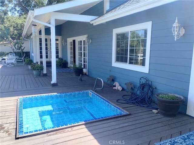 530 Bradbury Rd, Monrovia, CA 91016 - swimming pool with french doors and a wooden deck