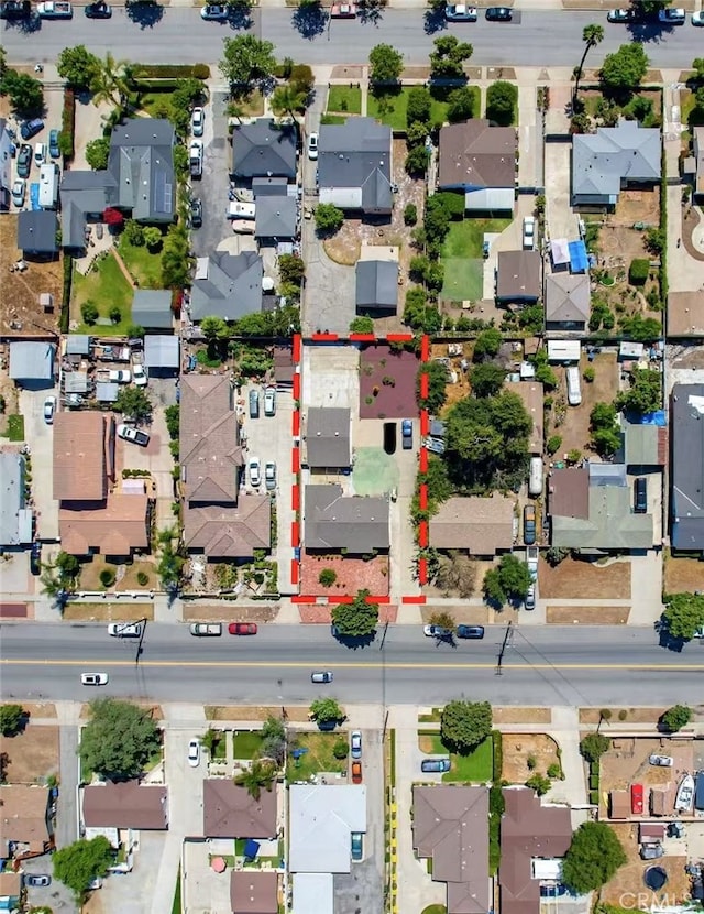 224 S Vernon Ave, Azusa, CA 91702 - aerial view of property and surrounding area with property boundaries highlighted and nearby suburban area