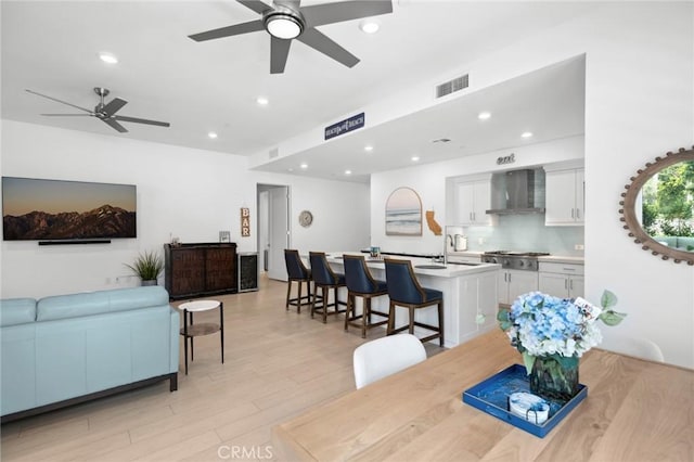 3100 Rivington, Irvine, CA 92612 - dining room with ceiling fan, light wood-style floors, and recessed lighting