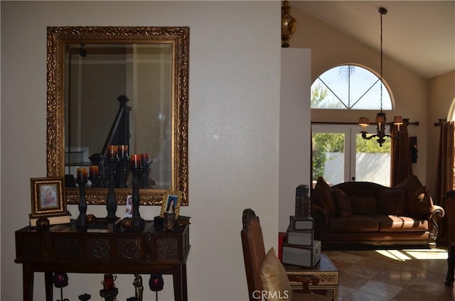 25592 Aragon Way, Yorba Linda, CA 92887 - living room with vaulted ceiling, french doors, and tile patterned flooring