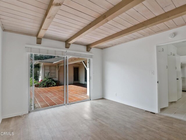 3914 Alta Vista Dr, La Canada Flintridge, CA 91011 - spare room with a wooden ceiling with exposed beams, wood finished floors, and a smoke detector