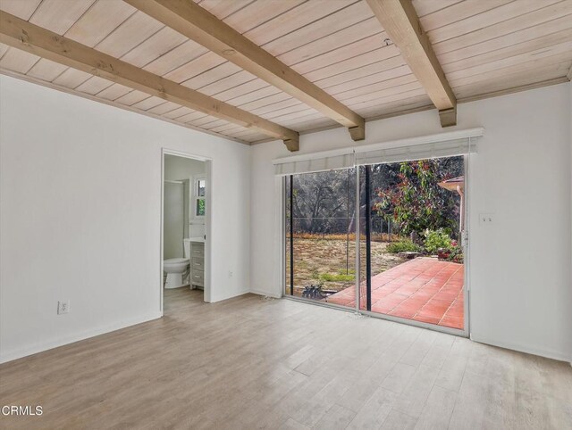3914 Alta Vista Dr, La Canada Flintridge, CA 91011 - empty room with wood finished floors and a wooden ceiling with exposed beams