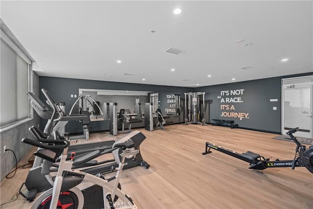 957 Figueroa Unit 318, Los Angeles, CA 90012 - exercise room featuring wood finished floors and recessed lighting